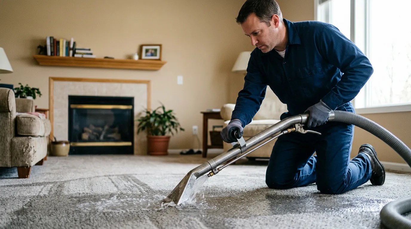 Water damage restoration technician working near Byron, IL